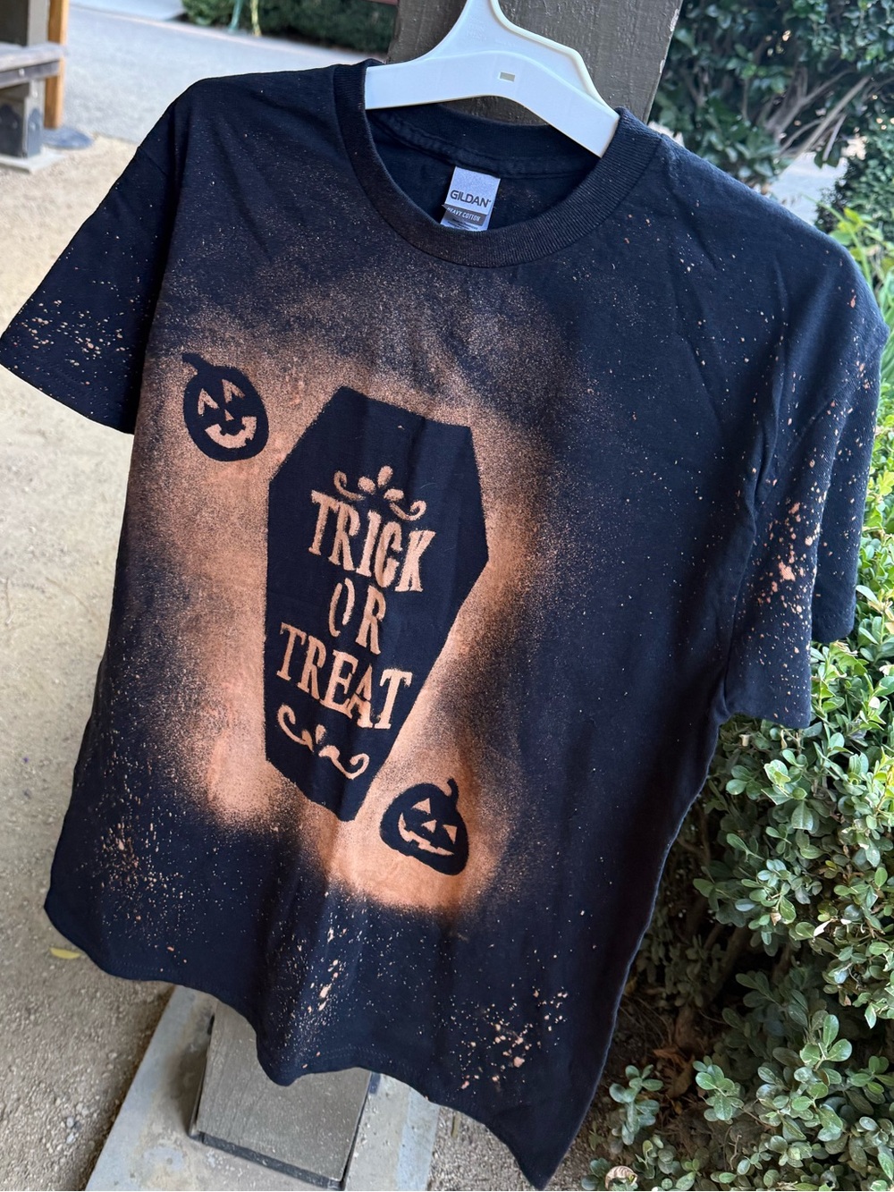 Handmade Trick or Treat Reverse Dyed Halloween Shirt Bleach Medium OOAK